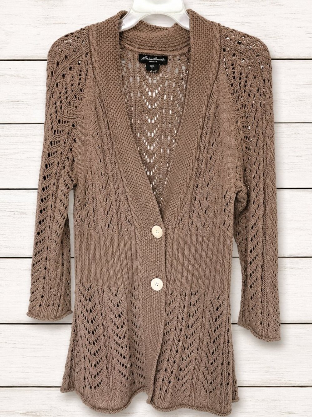Eddie Bauer Taupe Openwork Button-Front Cardigan Sz XL Sku #19